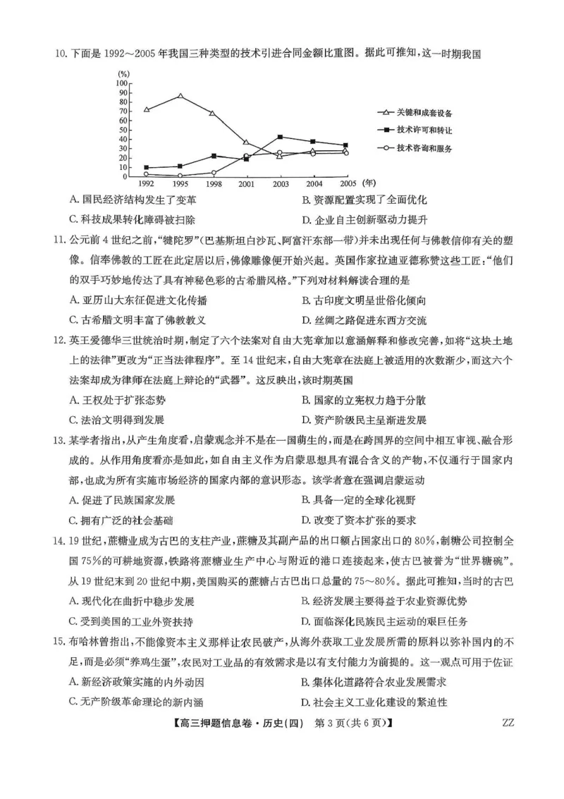 九师联盟2025届高三押题信息卷（四）历史试卷（含答案）_2025年6月_250603九师联盟2025届高三押题信息卷（四）（全科）