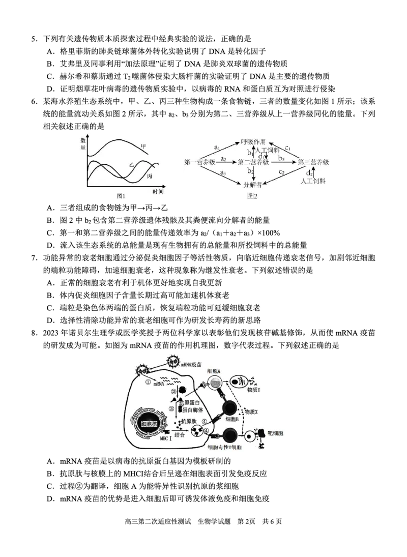 南宁三中2025年5月高三二模生物试卷_2025年6月_250601广西南宁三中2025届毕业班五月第二次适应性测试（全科）_南宁三中2025届毕业班五月第二次适应性测试生物