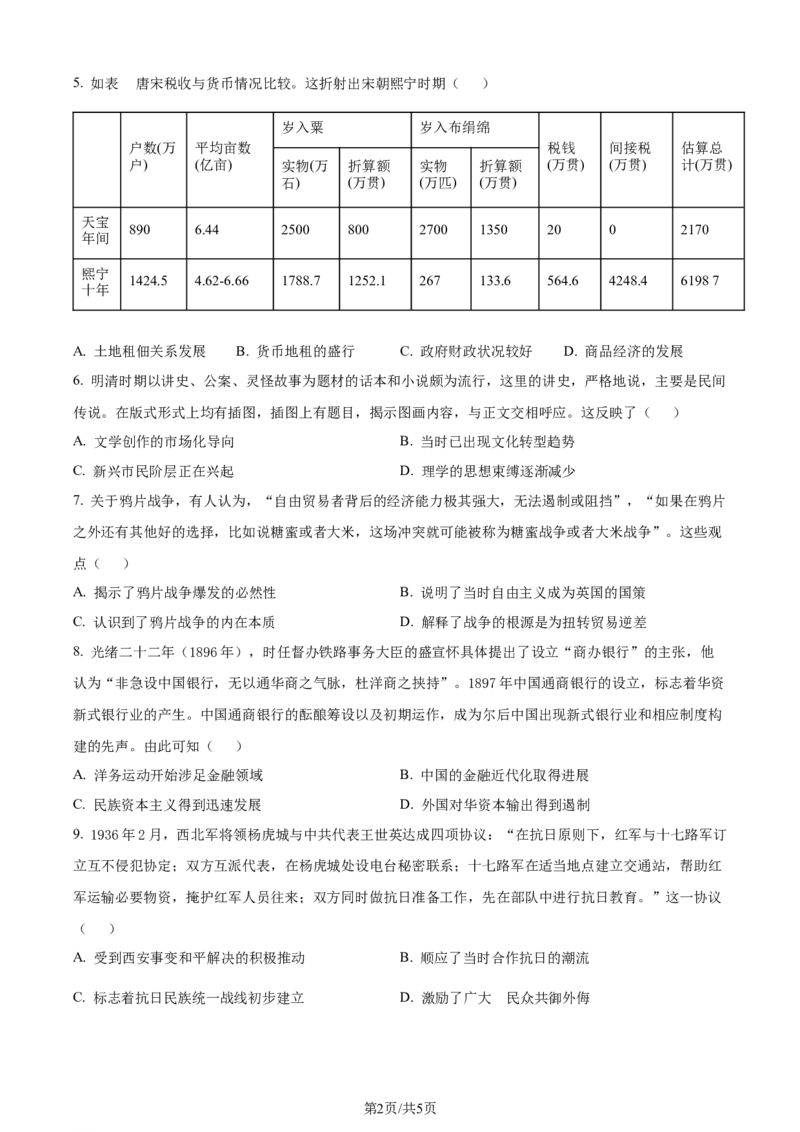 精品解析：湖南省长沙市长郡中学2023-2024学年高三上学期月考（五）历史试卷（原卷版）_2024届湖南省长沙市长郡中学高三上学期月考（五）