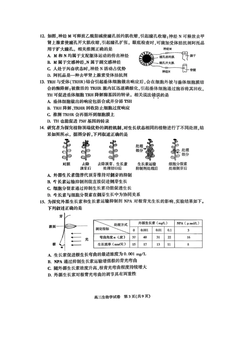 北京市朝阳区2025-2026学年高三上学期期中质量监测生物试卷（含答案）_251109北京市朝阳区2025-2026学年高三上学期期中质量检测（全科）