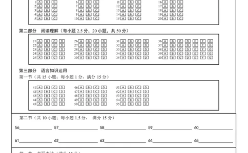 ==英语答题卡_2025年6月_250602安徽省马鞍山二中2025届高三年级高考适应性考试（全科）_答题卡