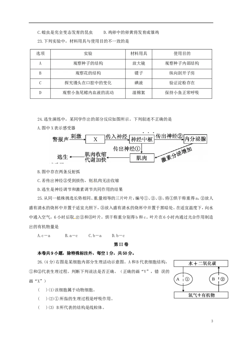 福建省2017年中考生物真题试题（含答案）_中考真题_8.生物中考真题2015-2024年_2017年全国中考生物124份