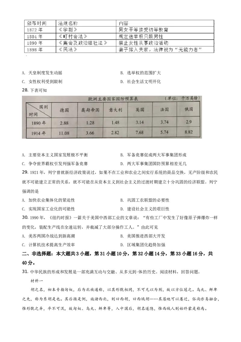 精品解析：2021年广东省中考历史试题（原卷版）_中考真题_6.历史中考真题2015-2024年_地区卷_广东省_广东历史（广东省统一试卷）08-21