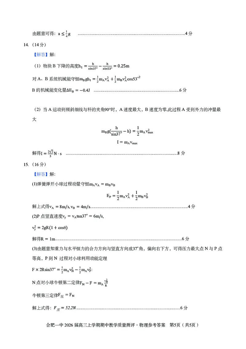 物理合肥一中2026届高三上学期期中教学质量检测_251115安徽省合肥一中2026届高三上学期期中教学质量检测（全科）
