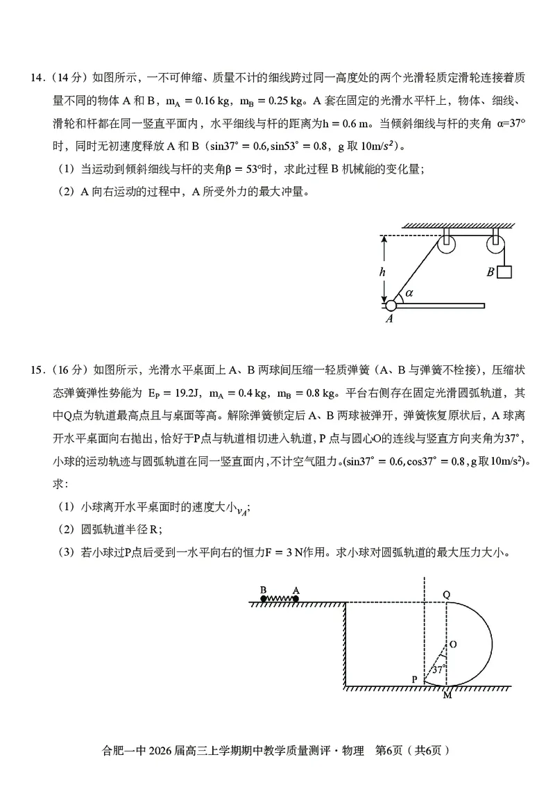 物理合肥一中2026届高三上学期期中教学质量检测_251115安徽省合肥一中2026届高三上学期期中教学质量检测（全科）