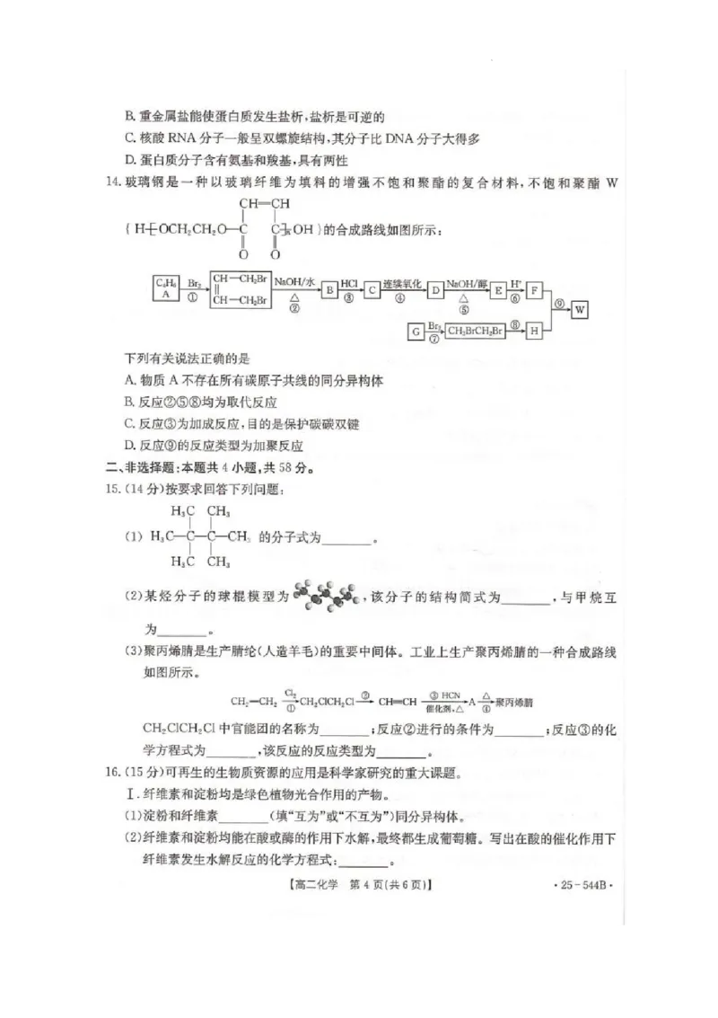 河北省邢台市卓越联盟2024-2025学年高二下学期第三次考试（6月）化学试卷（含答案）_2025年6月_250616河北省邢台市卓越联盟2024-2025学年高二下学期第三次考试（金太阳544B）（全科）(1)
