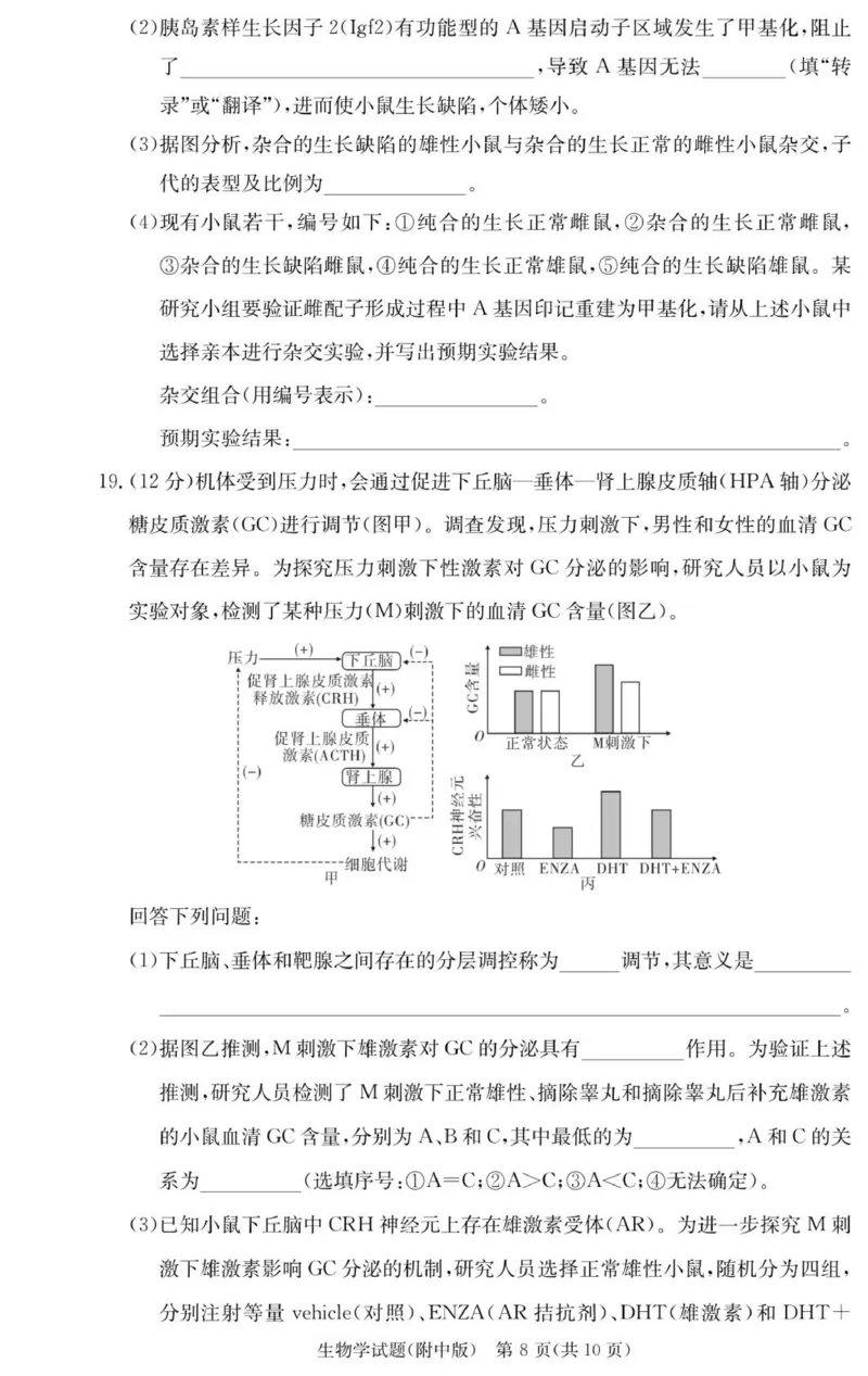 生物试卷（附中高三3次）_251103湖南省长沙市湖南师范大学附属中学2025-2026学年高三上学期月考卷（三）（全科）