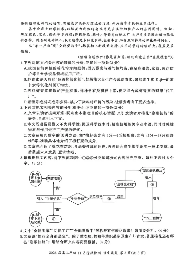 2026届高三年级11月阶段检测语文试题_2511112026届百师联盟高三上学期11月联考_2026届百师联盟高三上学期11月联考语文试题+答案