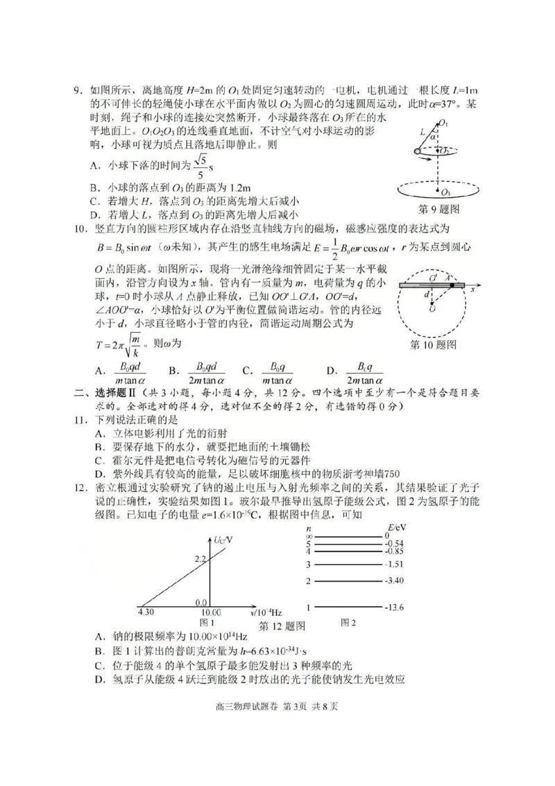 湖丽衢一模物理试题＋答案_251105浙江省湖丽衢2025年11月三地市高三教学质量检测（湖丽衢一模）