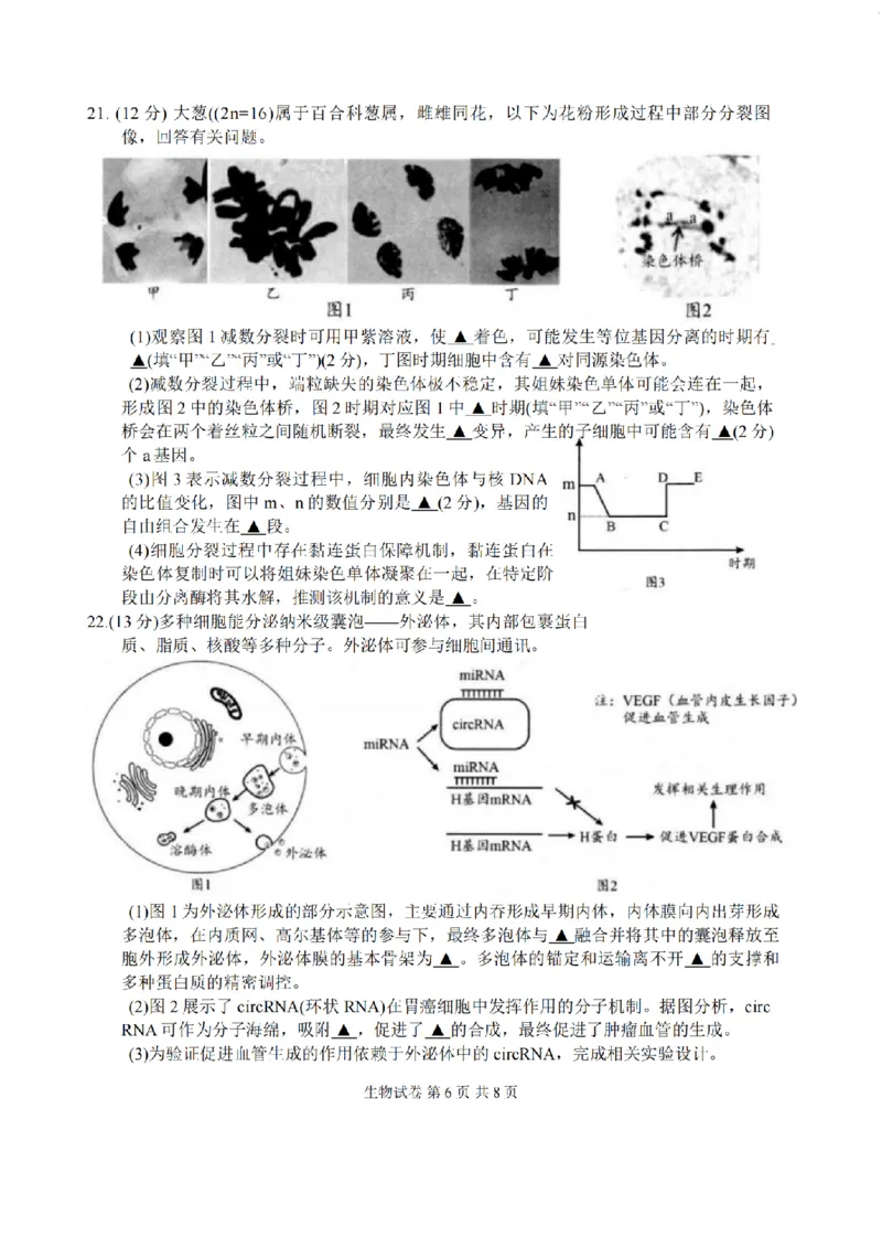 江苏省扬州市2025-2026学年高三上学期11月期中考试生物试题（含答案）_251122江苏省扬州市2025-2026学年高三上学期期中检测（全科）