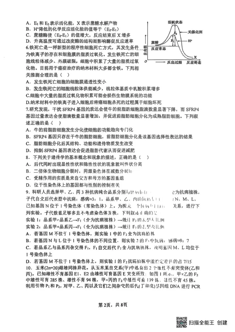 山大附中2025-2026学年第一学期高三生物月考试题_251103山西省太原市山西大学附属中学校2025-2026学年高三上学期10月模块诊断（总第五次）