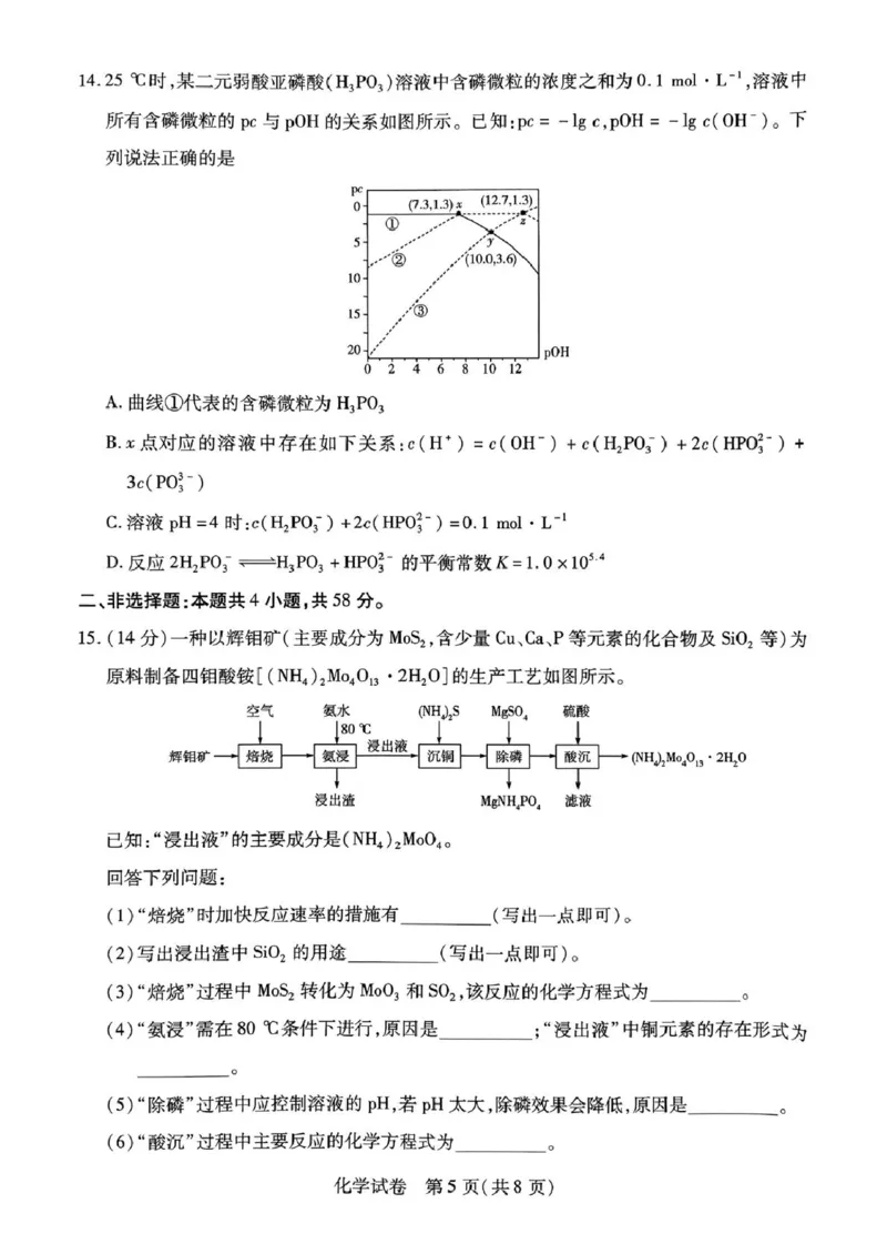 2025年滁州市高二教学质量监测化学试题_2025年7月_250730安徽省滁州市2024-2025学年高二下学期期末考试_0823204624_安徽省滁州市2024-2025学年高二下学期教学质量监测化学试题（含答案）
