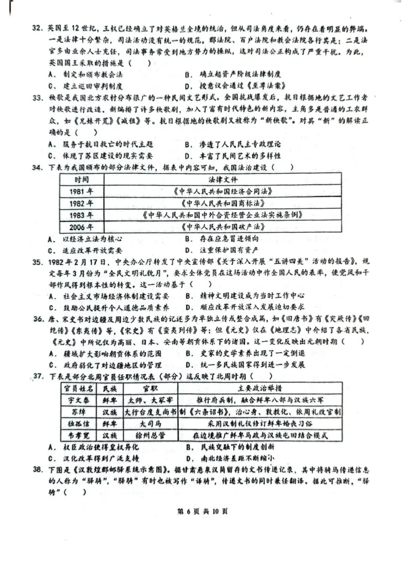 乌鲁木齐市第一中学2025--2026学年第一学期2026届高三年级第二次月考历史_251101新疆乌鲁木齐市第一中学2025--2026学年第一学期2026届高三年级第二次月考