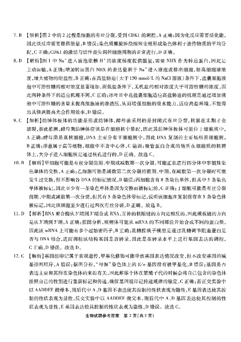 南开中学高2026届高三第三次质量检测生物答案_251109重庆市南开中学高2026届高三第三次质量检测（全科）