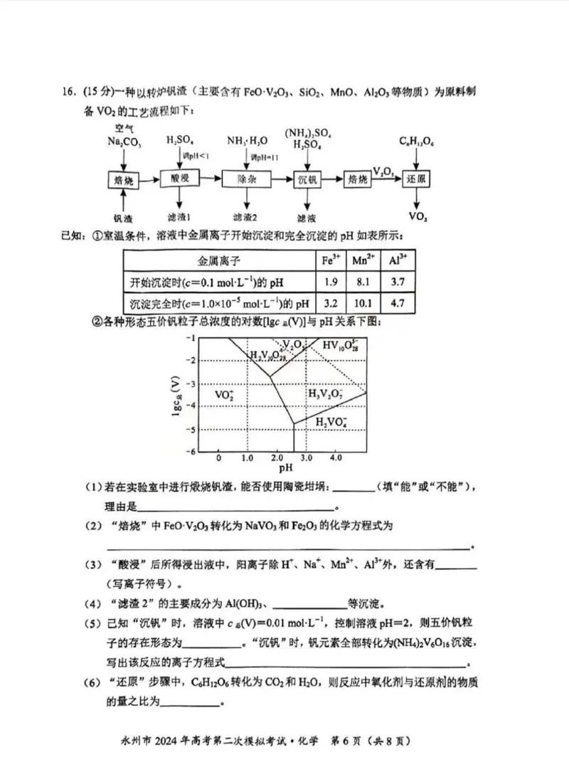 2024届湖南省永州市高三第二次模拟考试化学试卷_2024年1月_01每日更新_22号_2024届湖南省永州市高三第二次模拟考试_2024届湖南省永州市高三第二次模拟考试化学