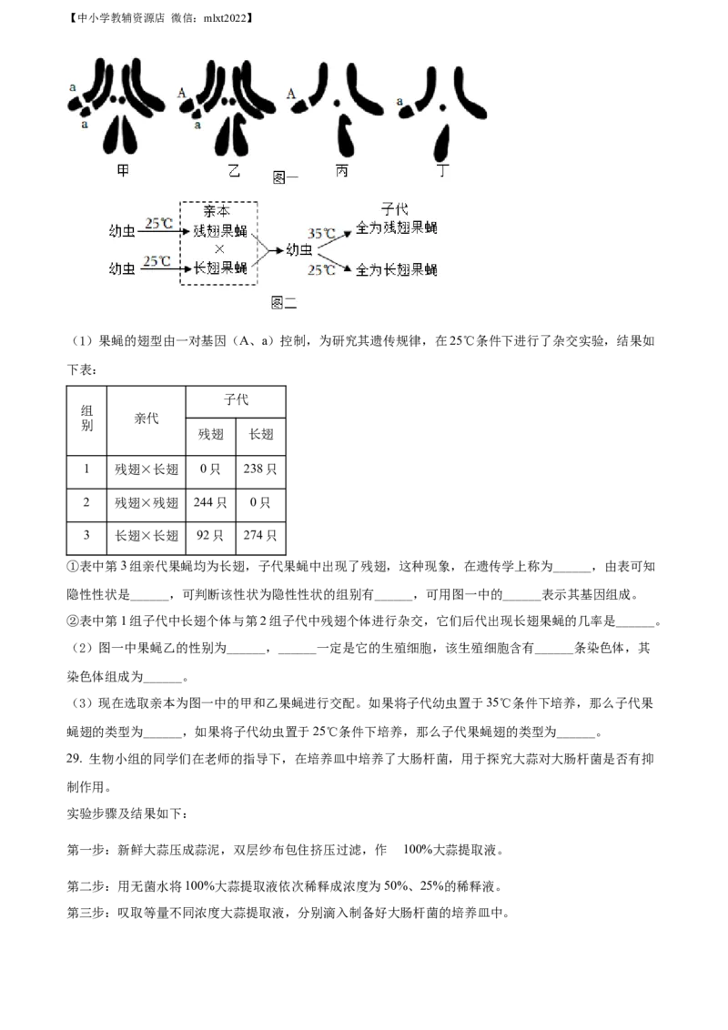 精品解析：2022年内蒙古通辽市中考生物真题（原卷版）_中考真题_8.生物中考真题2015-2024年_2022年全国中考生物114份14