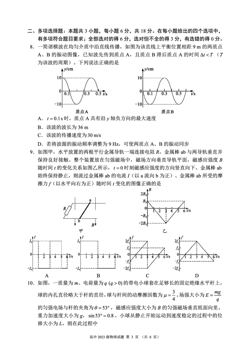 2024～2025学年度下期高中2023级期末考试物理试题（6页）_2025年6月_250625四川省成都市蓉城名校联盟2024-2025学年高二下学期期末考试（全科）