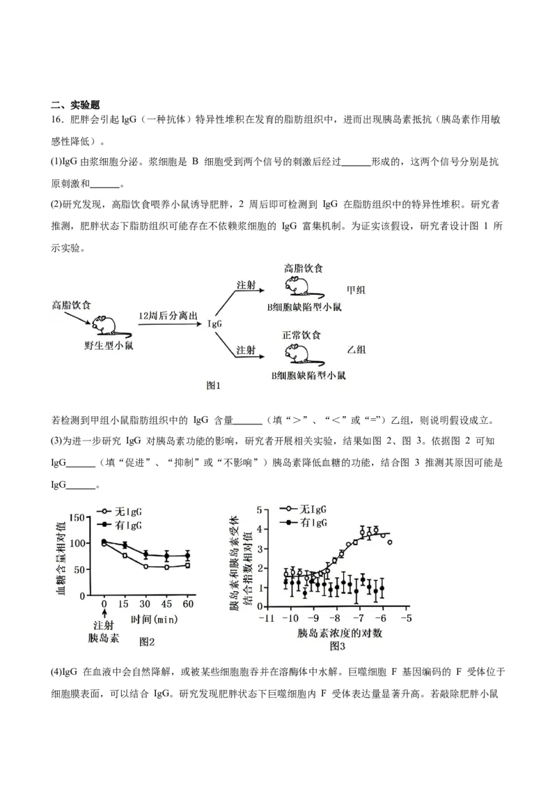 安徽省合肥一六八中学2024-2025学年高二下学期期末考试生物试卷（含答案）_2025年7月_250729安徽省合肥市合肥一六八中学2024-2025学年高二下学期期末考试（全科）