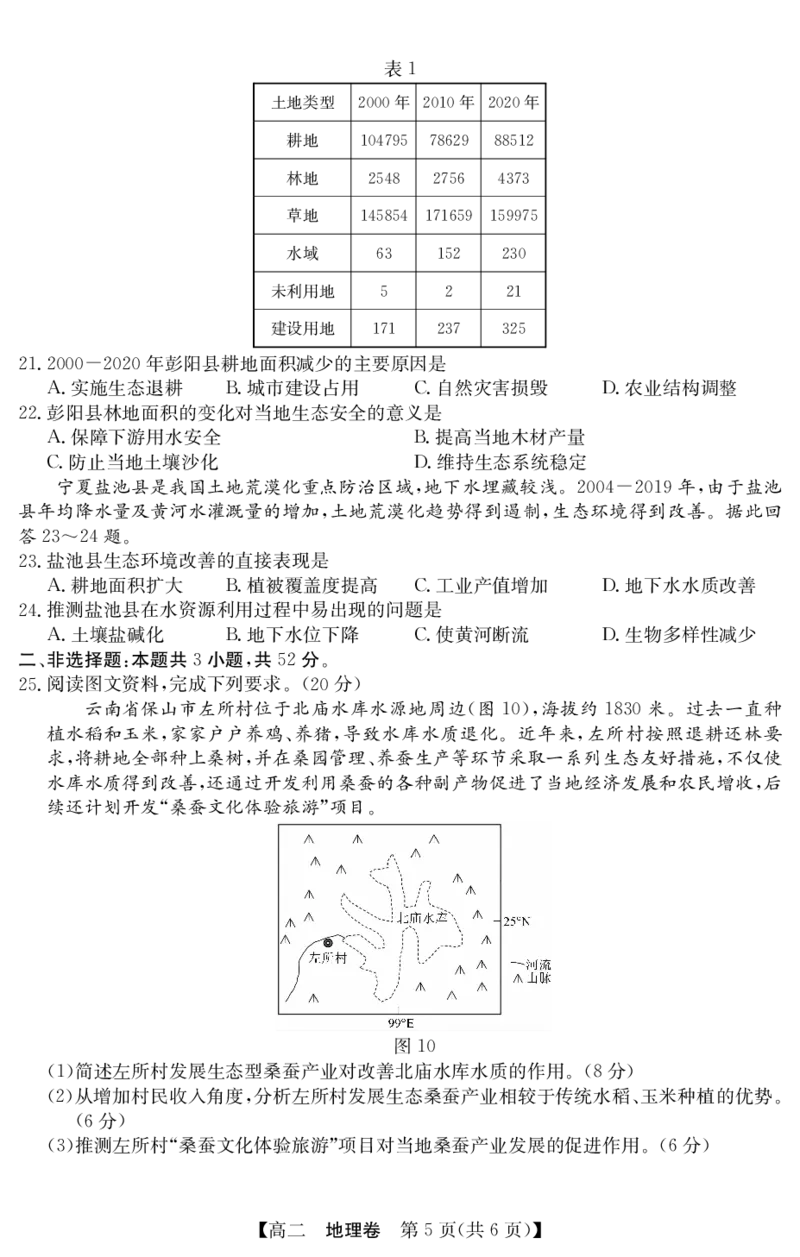5466B地理_2025年7月_250705广东省清远市2024-2025学年第二学期高二期末教学质检（金太阳5466B）（全科）_地理
