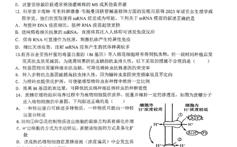 试卷_2024届浙江省北斗星高三上学期12月适应性考试_浙江省北斗星2024届高三上学期12月适应性考试生物