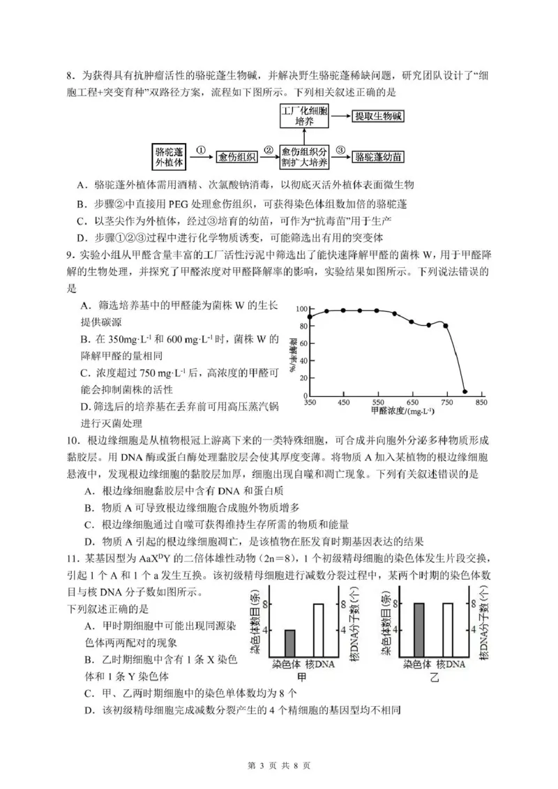 泸州市三校联盟2025年高三上期第一次联合考试生物_251115四川省泸州市三校联盟2025年高三上期第一次联合考试（全科）