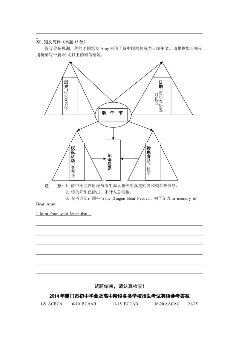 福建省厦门市2014年中考英语试题（word版，含答案）_中考真题_3.英语中考真题2015-2024年_地区卷_福建省_福建厦门英语11-21