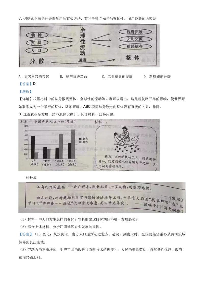 精品解析：2021年浙江省台州市中考历史试题（解析版）_中考真题_6.历史中考真题2015-2024年_地区卷_浙江省_台州历史17-22缺20