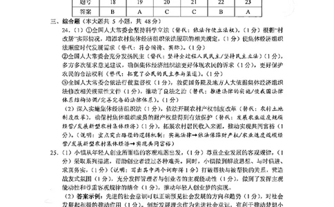 政治答案-2506衢州高二期末_2025年6月_250620浙江省衢州市2024-2025学年高二下学期6月教学质量检测（全科）_浙江省衢州市2024-2025学年高二下学期6月教学质量检测政治