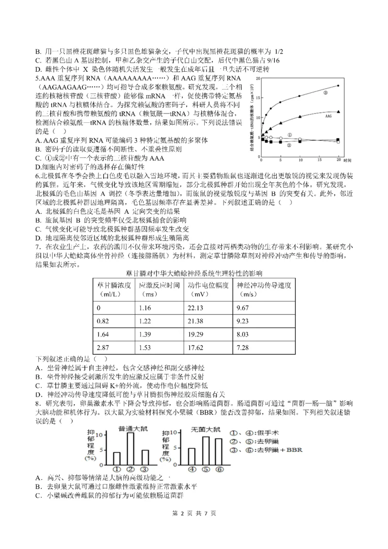 四川省成都市第七中学2024~2025学年度下期高2025届高考热身考试生物_2025年6月_250602四川省成都市第七中学2024~2025学年度下期高2025届高考热身考试（全科）