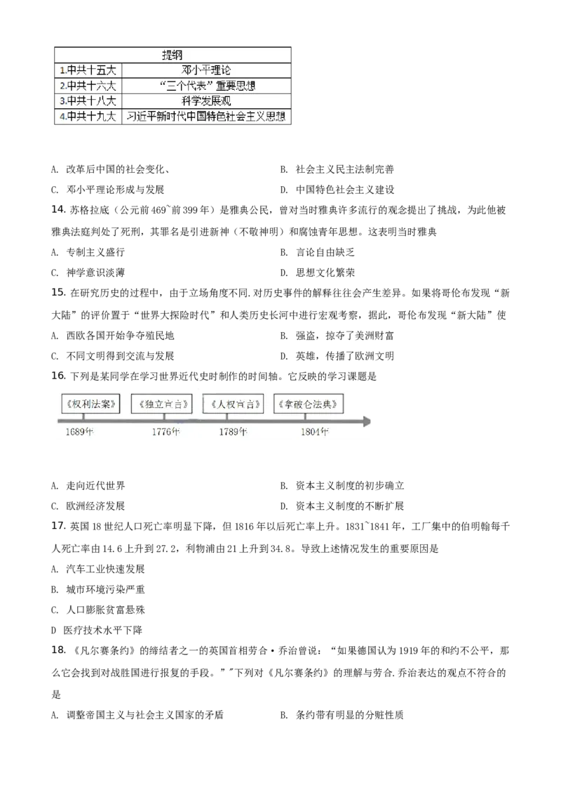 精品解析：2021年江苏省苏州市中考历史试题（原卷版）_中考真题_6.历史中考真题2015-2024年_地区卷_江苏省_苏州历史08-22