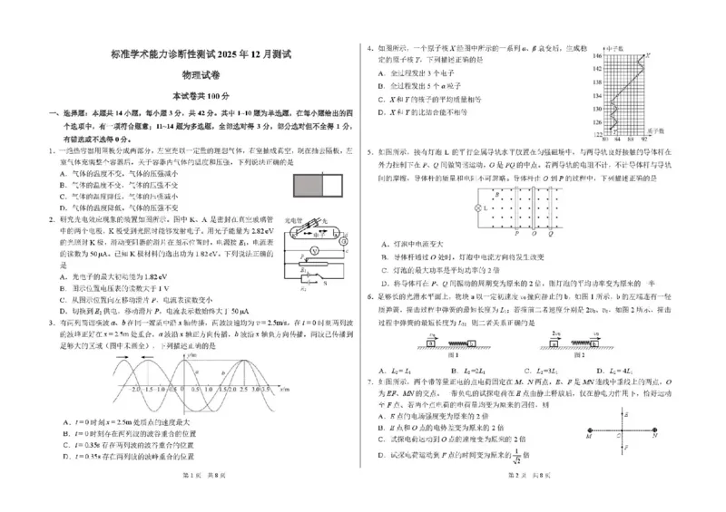 中学生标准学术能力（TDA）诊断性测试2025-2026学年高三上学期12月测试物理试卷（含答案）_2025年12月