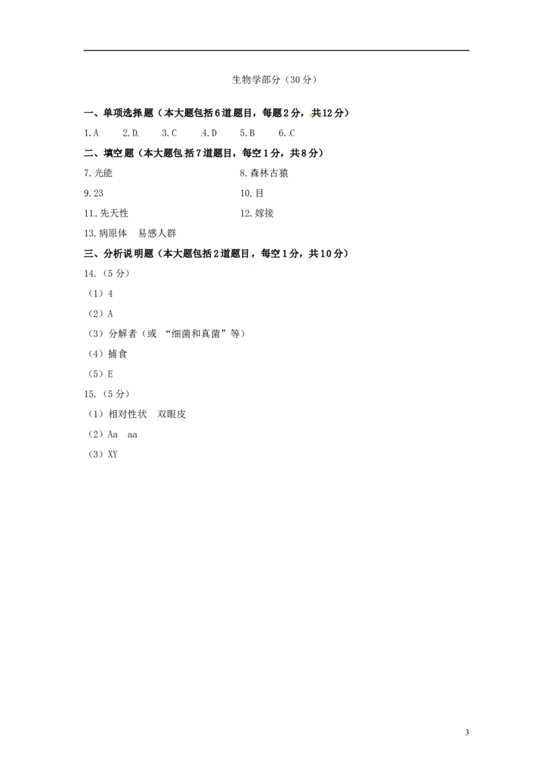 甘肃省武威市、白银市、定西市、平凉市、酒泉市、临夏州、张掖市2017年中考生物真题试题（扫描版）_中考真题_8.生物中考真题2015-2024年_2017年全国中考生物124份