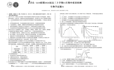 安徽A10联盟26届高三生物11月期中联考试卷_12026年试卷教辅资源等多个文件_251118安徽1号卷&middot;A10联盟2026届高三上学期11月期中质量检测（全科）