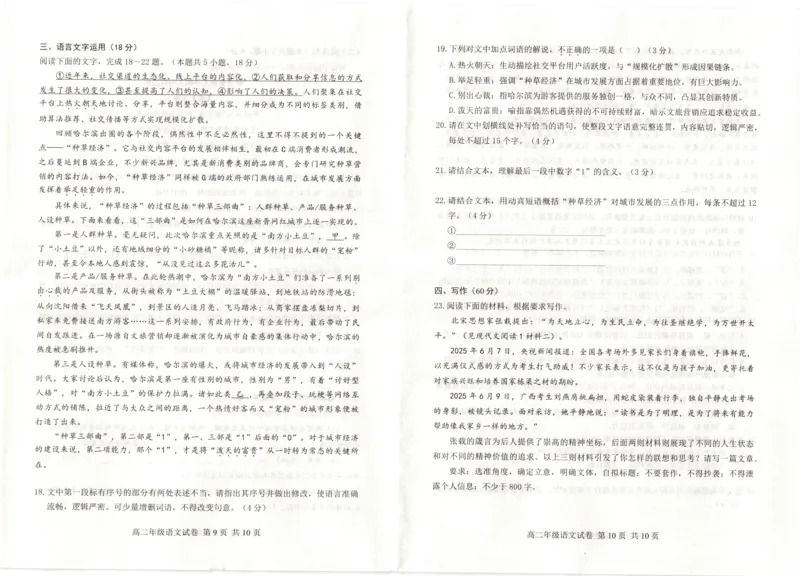 湖北省武昌区2024~2025学年度高二年级期末质量检测语文_2025年6月_250628湖北省武昌区2024~2025学年度高二年级期末质量检测（全科）