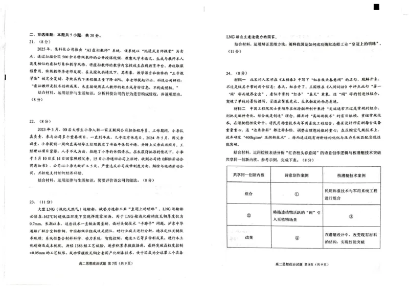 山东省威海市2024-2025学年高二下学期期末考试政治试题_2025年7月_250721山东省威海市2024-2025学年高二下学期期末考试（全科）
