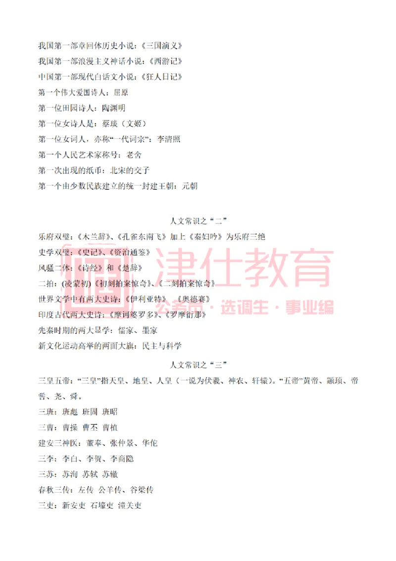 津仕教育人文常识_26吉林考备考资料包_08公共基础知识资料+试题_公基常识-分类汇总
