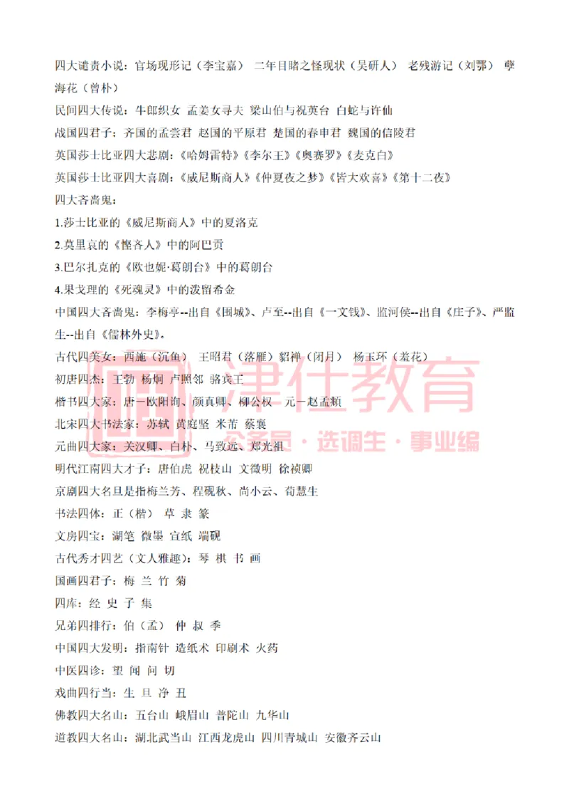 津仕教育人文常识_26吉林考备考资料包_08公共基础知识资料+试题_公基常识-分类汇总