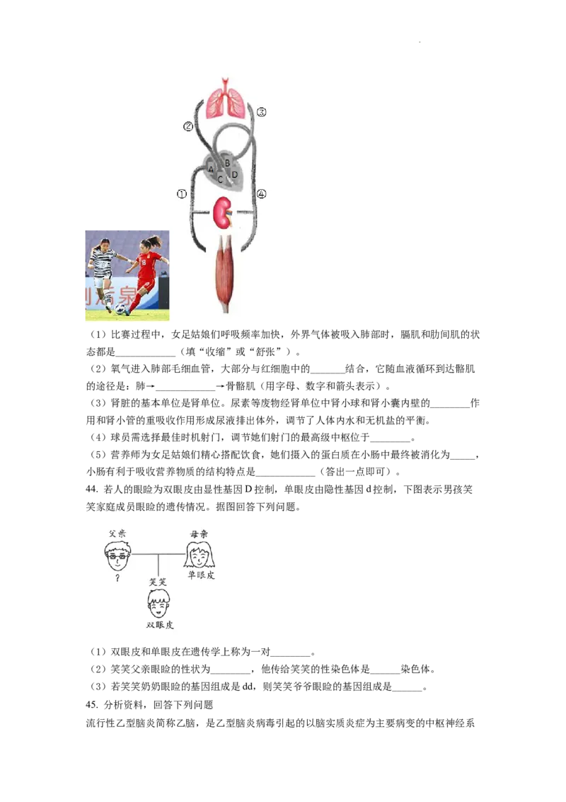 精品解析：2022年云南省中考生物真题（原卷版）_中考真题_8.生物中考真题2015-2024年_2022年全国中考生物114份14