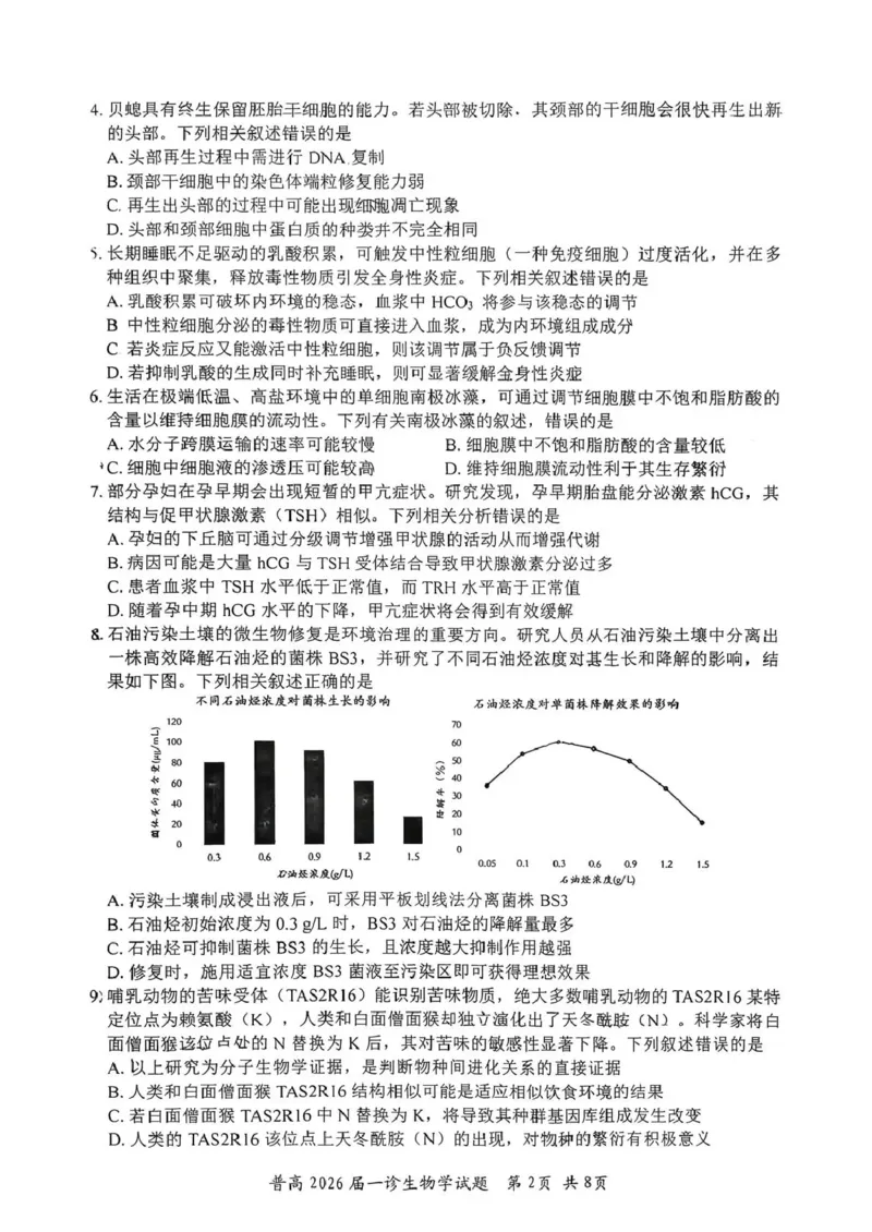 四川省自贡市普高2026届第一次诊断性考试生物_2025年12月_251214四川省自贡市普高2026届第一次诊断性考试_四川省自贡市普高2026届第一次诊断性考试生物