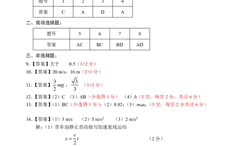 2、物理答案及评分标准：2024届高中毕业班第一次质量检测_2024届福建省部分地市高三上学期第一次质量检测_2024届福建省部分地市高三上学期第一次质量检测物理