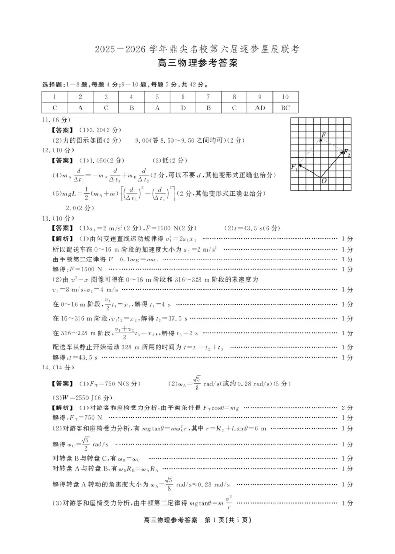 2025-2026学年鼎尖名校第六届逐梦星辰联考安徽省各校高三物理试卷答案高三11月物理答案_2025年12月_251203安徽省鼎尖名校2025-2026学年高三上学期第六届逐梦星辰11月联考（全科）