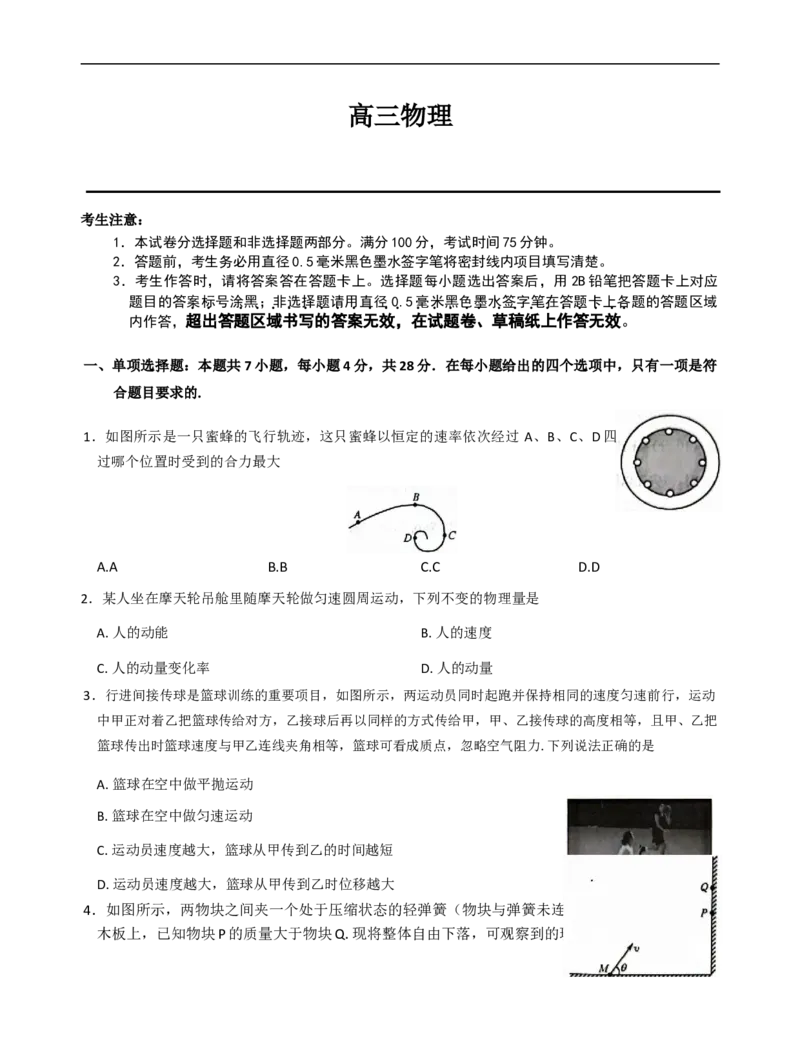 物理_251106九师联盟2025-2026学年高三上学期11月第三次质量检测（期中）考试_河南省九师联盟2025-2026学年高三上学期11月第三次质量检测（期中）考试物理试题（含答案）