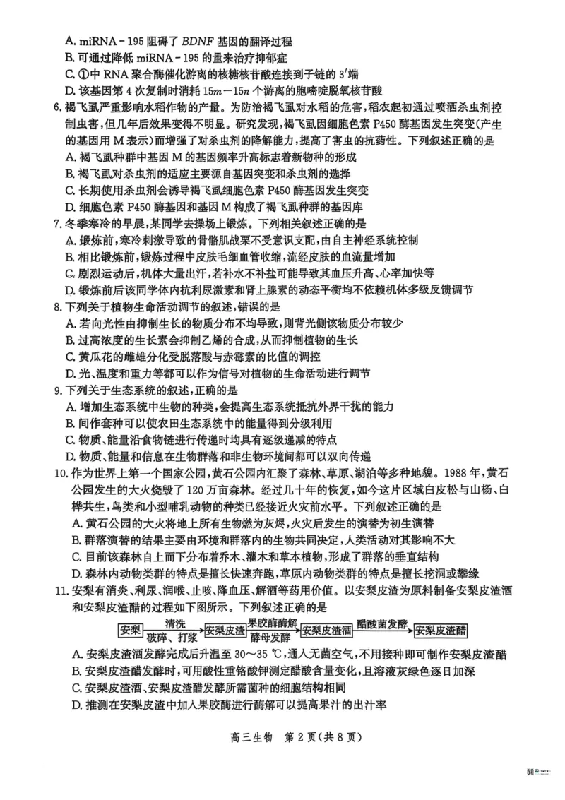 河北省2026届沧州市高三上学期12月教学质量监测生物试题+答案_2025年12月_251215河北省2026届沧州市高三上学期12月教学质量监测