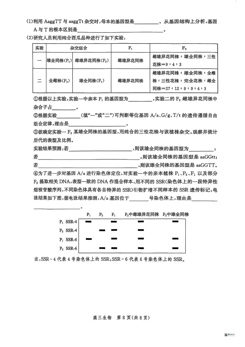 河北省2026届沧州市高三上学期12月教学质量监测生物试题+答案_2025年12月_251215河北省2026届沧州市高三上学期12月教学质量监测