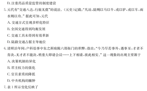 云南省曲靖市2024-2025届高二下学期阶段性诊断考试历史_2025年7月_250704云南省2024-2025届（下学期）高二年级阶段性诊断考试（金太阳25-557B）（全科）
