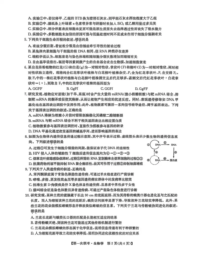 宜春市十校协作体2025~2026学年高三(上)第一次联考生物_2025年12月_251201江西省宜春市十校协作体2025-2026学年高三上学期第一次联考（全科）