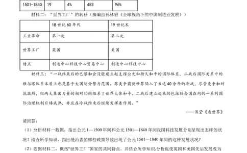 甘肃省武威市2021年中考历史试题（原卷版）_中考真题_6.历史中考真题2015-2024年_2021中考历史真题102份_武威历史
