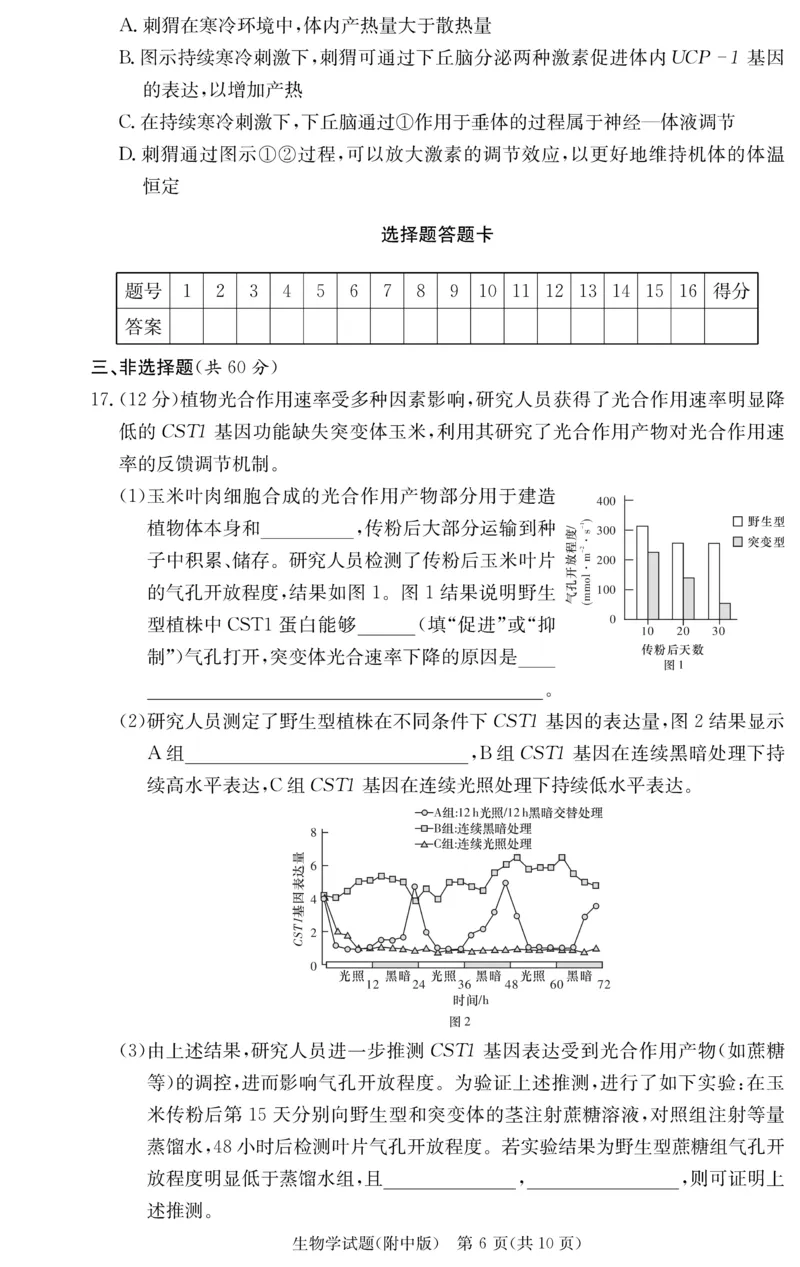 湖南师大附中2026届高三月考试卷（四）生物_2025年12月_251202湖南师范大学附属中学2026届高三上学期月考（四）_湖南师范大学附属中学2026届高三上学期月考（四）生物