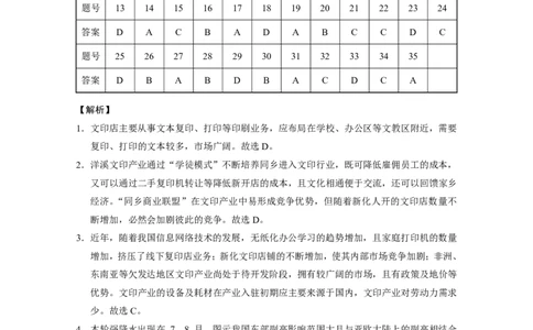 保山市普通高中2023~2024学年上学期期末质量监测高三文综-答案_2024届云南省保山市高三上学期1月期末_云南省保山市2024届高三上学期1月期末文综