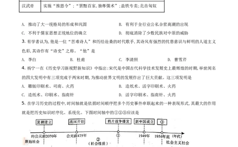 精品解析：2021年四川省泸州市中考历史试题（原卷版）_中考真题_6.历史中考真题2015-2024年_地区卷_四川省_四川泸州历史（只有2021）